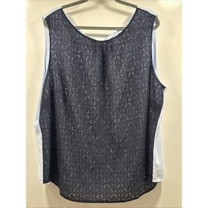 The Limited Blouse Women's 2x Navy Blue Lace Overlay Sleeveless‎ Tank Tie